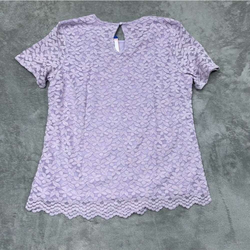 Teddi Rose Purple Lace Short-Sleeve Top Keyhole Back Large d1009 - Picture 7 of 8